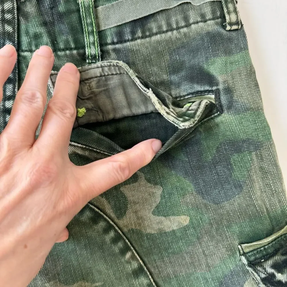 Free People We The Free Green Camo Commander Cut Off Denim Shorts 2 - Picture 7 of 9